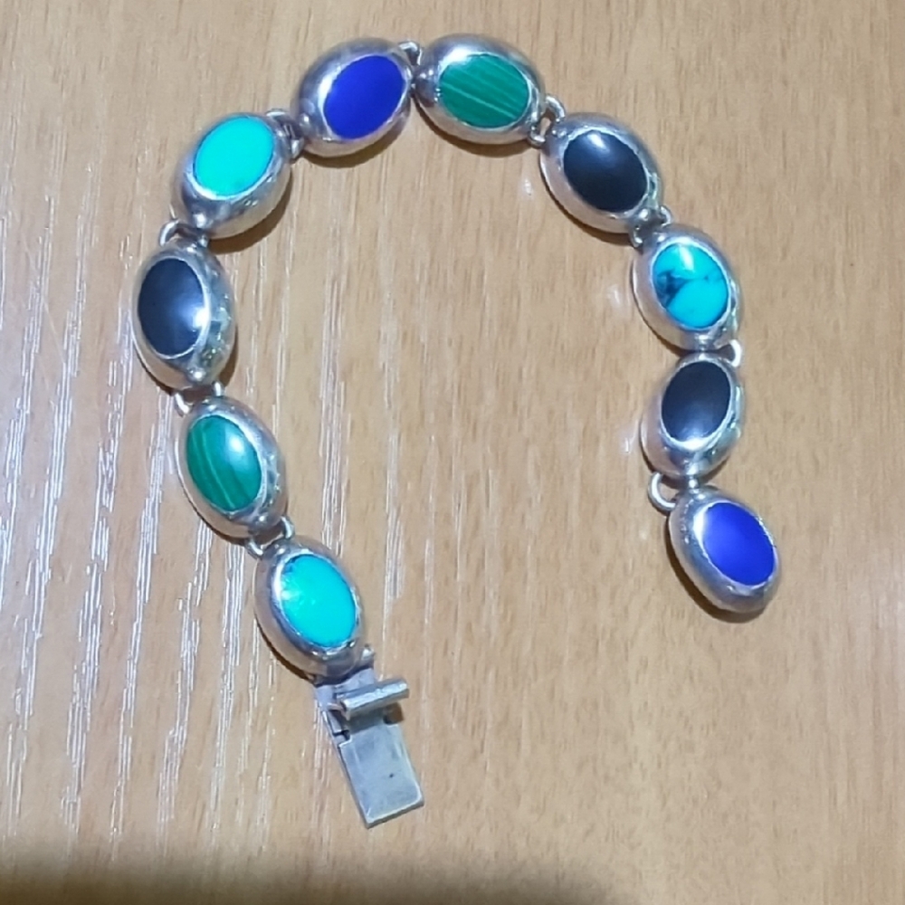 Vintage Mexican Silver and Blue Stone  Bracelet